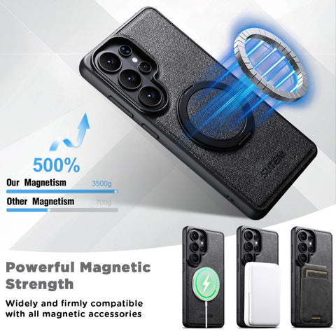 Suteni G3 360 Rotation Holder MagSafe Denim Leather Back Phone Case, For Samsung Galaxy S26 Ultra 5G, For Samsung Galaxy S25 Ultra 5G, For Samsung Galaxy S24 Ultra 5G, For Samsung Galaxy S23 Ultra 5G, For Samsung Galaxy S22 Ultra 5G