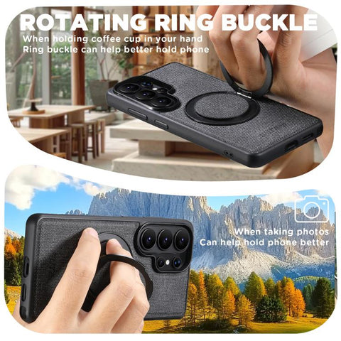 Suteni G3 360 Rotation Holder MagSafe Denim Leather Back Phone Case, For Samsung Galaxy S26 Ultra 5G, For Samsung Galaxy S25 Ultra 5G, For Samsung Galaxy S24 Ultra 5G, For Samsung Galaxy S23 Ultra 5G, For Samsung Galaxy S22 Ultra 5G