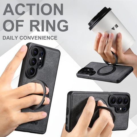 Suteni G3 360 Rotation Holder MagSafe Denim Leather Back Phone Case, For Samsung Galaxy S26 Ultra 5G, For Samsung Galaxy S25 Ultra 5G, For Samsung Galaxy S24 Ultra 5G, For Samsung Galaxy S23 Ultra 5G, For Samsung Galaxy S22 Ultra 5G
