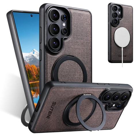 Suteni G3 360 Rotation Holder MagSafe Denim Leather Back Phone Case, For Samsung Galaxy S26 Ultra 5G, For Samsung Galaxy S25 Ultra 5G, For Samsung Galaxy S24 Ultra 5G, For Samsung Galaxy S23 Ultra 5G, For Samsung Galaxy S22 Ultra 5G