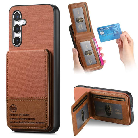 Twill Fabric Leather Vertical Flip RFID Card Bag Phone Case, For Samsung Galaxy A57 5G, For Samsung Galaxy A37 5G, For Samsung Galaxy A56 5G, For Samsung Galaxy A26, For Samsung Galaxy A36, For Samsung Galaxy S25+ 5G