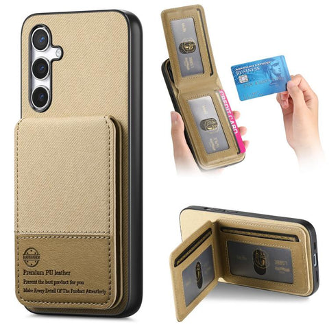 Twill Fabric Leather Vertical Flip RFID Card Bag Phone Case, For Samsung Galaxy A57 5G, For Samsung Galaxy A37 5G, For Samsung Galaxy A56 5G, For Samsung Galaxy A26, For Samsung Galaxy A36, For Samsung Galaxy S25+ 5G
