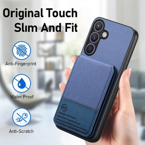 Twill Fabric Leather Vertical Flip RFID Card Bag Phone Case, For Samsung Galaxy A57 5G, For Samsung Galaxy A37 5G, For Samsung Galaxy A56 5G, For Samsung Galaxy A26, For Samsung Galaxy A36, For Samsung Galaxy S25+ 5G