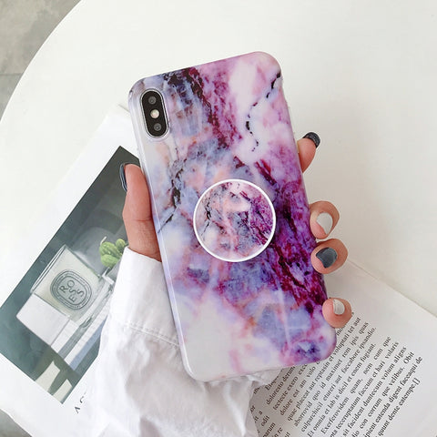 Marble Folding Bracket Anti-drop TPU for iPhone XS MAX Mobile Phone Protection Back Cover, For iPhone XS Max