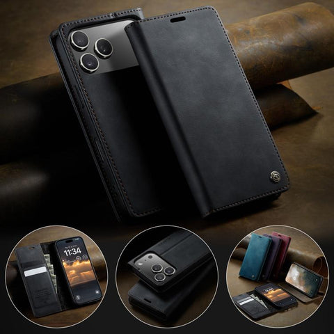 CaseMe 033 Calf Leather Lining Microfibre RFID Blocking Phone Case, For iPhone 18 Pro Max / 17 Pro Max, For iPhone 17e / 16e, For iPhone SE 2022 / 8 / 7, For iPhone 12 / 12 Pro, For iPhone X / XS, For iPhone 7 Plus / 8 Plus