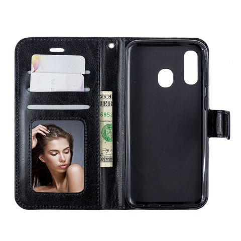 Crazy Horse Texture Horizontal Flip Leather Case with Holder & Card Slots & Wallet & Photo Frame, For Galaxy A20E