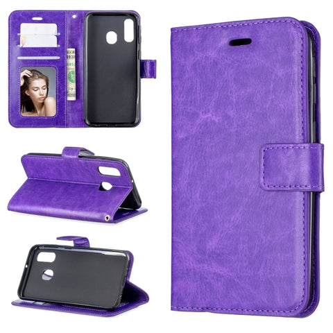 Crazy Horse Texture Horizontal Flip Leather Case with Holder & Card Slots & Wallet & Photo Frame, For Galaxy A20E