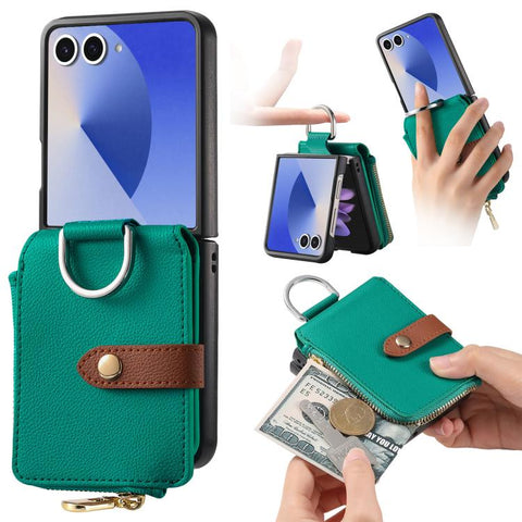 Litchi Texture Ring Vertical Zipper Wallet Phone Case, For Galaxy Z Flip8 5G, For Galaxy Z Flip7 5G