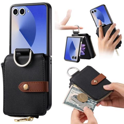 Litchi Texture Ring Vertical Zipper Wallet Phone Case, For Galaxy Z Flip8 5G, For Galaxy Z Flip7 5G