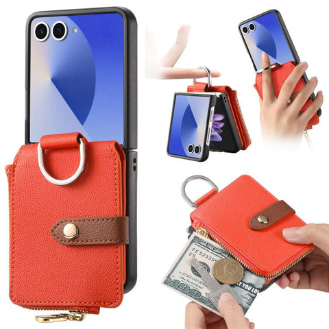 Litchi Texture Ring Vertical Zipper Wallet Phone Case, For Galaxy Z Flip8 5G, For Galaxy Z Flip7 5G