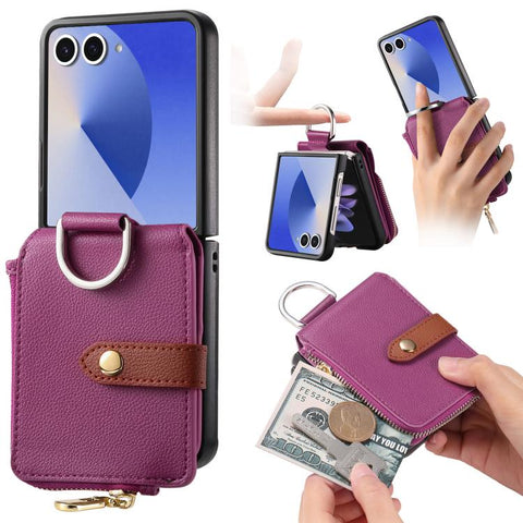 Litchi Texture Ring Vertical Zipper Wallet Phone Case, For Galaxy Z Flip8 5G, For Galaxy Z Flip7 5G
