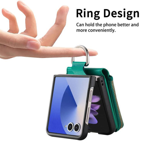 Litchi Texture Ring Vertical Zipper Wallet Phone Case, For Galaxy Z Flip8 5G, For Galaxy Z Flip7 5G