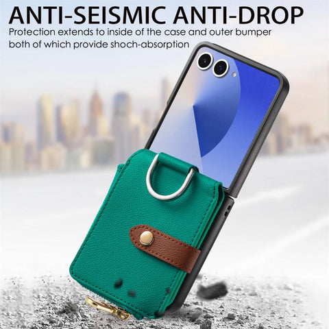 Litchi Texture Ring Vertical Zipper Wallet Phone Case, For Galaxy Z Flip8 5G, For Galaxy Z Flip7 5G