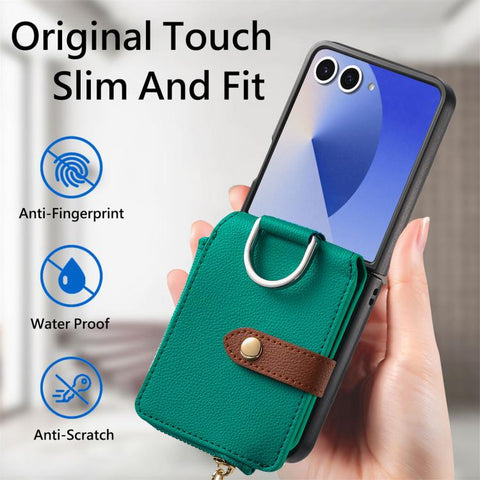 Litchi Texture Ring Vertical Zipper Wallet Phone Case, For Galaxy Z Flip8 5G, For Galaxy Z Flip7 5G