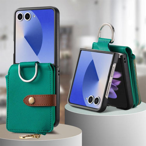 Litchi Texture Ring Vertical Zipper Wallet Phone Case, For Galaxy Z Flip8 5G, For Galaxy Z Flip7 5G