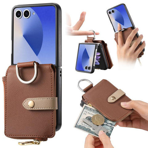Litchi Texture Ring Vertical Zipper Wallet Phone Case, For Galaxy Z Flip8 5G, For Galaxy Z Flip7 5G