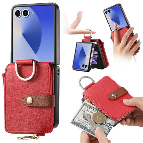 Litchi Texture Ring Vertical Zipper Wallet Phone Case, For Galaxy Z Flip8 5G, For Galaxy Z Flip7 5G