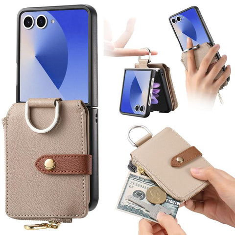 Litchi Texture Ring Vertical Zipper Wallet Phone Case, For Galaxy Z Flip8 5G, For Galaxy Z Flip7 5G
