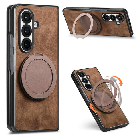 Retro Leather Rotation Round Holder Phone Case, For Galaxy Z Fold8 Ultra 5G, For Galaxy Z Fold7, For Galaxy Z Fold6, For Galaxy Z Fold5, For Galaxy Z Fold4