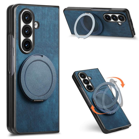 Retro Leather Rotation Round Holder Phone Case, For Galaxy Z Fold8 Ultra 5G, For Galaxy Z Fold7, For Galaxy Z Fold6, For Galaxy Z Fold5, For Galaxy Z Fold4