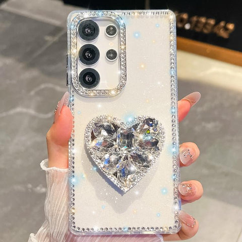 Diamond Glitter Gemstone Heart Holder Phone Case, For Samsung Galaxy S26+ 5G, For Samsung Galaxy S26 Ultra 5G, For Samsung Galaxy S26 5G, For Samsung Galaxy A07 5G, For Samsung Galaxy A17 5G, For Samsung Galaxy A56 5G, For Samsung Galaxy A26 5G        ...