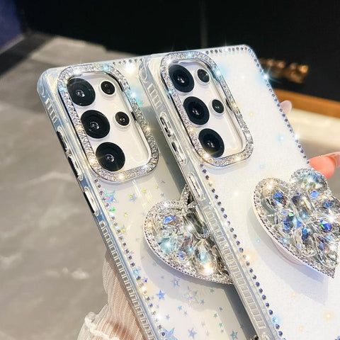 Diamond Glitter Gemstone Heart Holder Phone Case, For Samsung Galaxy S26+ 5G, For Samsung Galaxy S26 Ultra 5G, For Samsung Galaxy S26 5G, For Samsung Galaxy A07 5G, For Samsung Galaxy A17 5G, For Samsung Galaxy A56 5G, For Samsung Galaxy A26 5G        ...