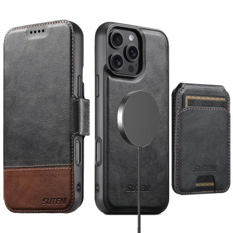 Suteni Q06S2 3-in-1 Detachable Vertical Flip Wallet MagSafe Splicing Leather Phone Case, For iPhone 18, For iPhone 18 Pro, For iPhone 18 Pro Max, For iPhone 17 Pro Max, For iPhone 17 Pro, For iPhone 17, For iPhone Air, For iPhone 16 Pro Max            ...