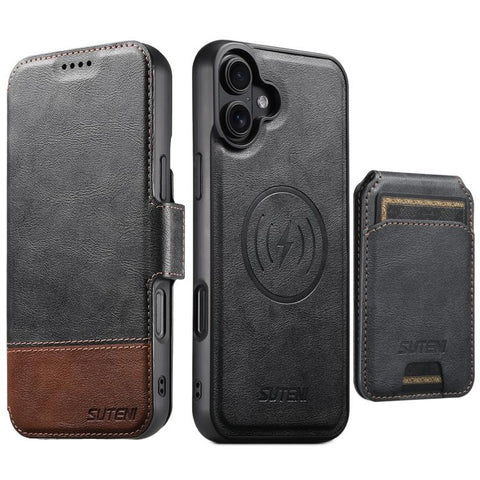 Suteni Q06S2 3-in-1 Detachable Vertical Flip Wallet MagSafe Splicing Leather Phone Case, For iPhone 18, For iPhone 18 Pro, For iPhone 18 Pro Max, For iPhone 17 Pro Max, For iPhone 17 Pro, For iPhone 17, For iPhone Air, For iPhone 16 Pro Max            ...