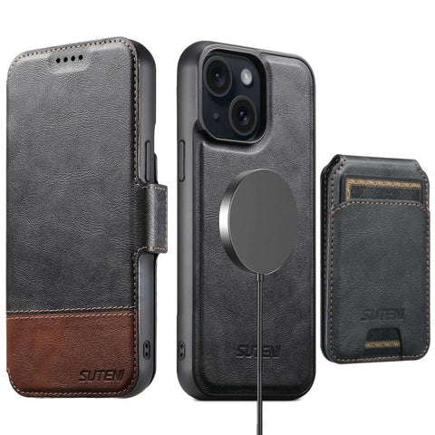 Suteni Q06S2 3-in-1 Detachable Vertical Flip Wallet MagSafe Splicing Leather Phone Case, For iPhone 18, For iPhone 18 Pro, For iPhone 18 Pro Max, For iPhone 17 Pro Max, For iPhone 17 Pro, For iPhone 17, For iPhone Air, For iPhone 16 Pro Max            ...