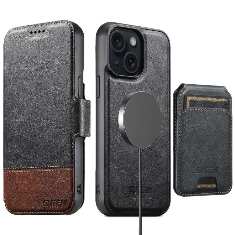 Suteni Q06S2 3-in-1 Detachable Vertical Flip Wallet MagSafe Splicing Leather Phone Case, For iPhone 14, For iPhone 14 Pro, For iPhone 14 Pro Max, For iPhone 13 Pro Max, For iPhone 13 Pro, For iPhone 13, For iPhone 12, For iPhone 12 Pro Max             ...