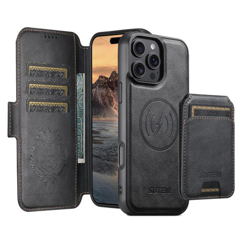Suteni Q06S2 3-in-1 Detachable Vertical Flip Wallet MagSafe Splicing Leather Phone Case, For iPhone 14, For iPhone 14 Pro, For iPhone 14 Pro Max, For iPhone 13 Pro Max, For iPhone 13 Pro, For iPhone 13, For iPhone 12, For iPhone 12 Pro Max             ...