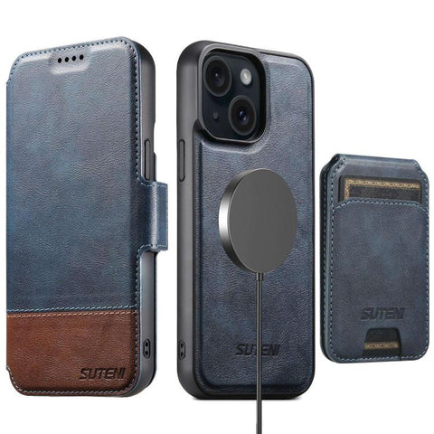 Suteni Q06S2 3-in-1 Detachable Vertical Flip Wallet MagSafe Splicing Leather Phone Case, For iPhone 14, For iPhone 14 Pro, For iPhone 14 Pro Max, For iPhone 13 Pro Max, For iPhone 13 Pro, For iPhone 13, For iPhone 12, For iPhone 12 Pro Max             ...