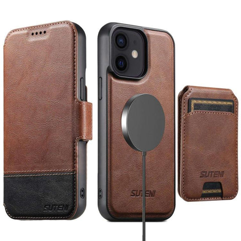 Suteni Q06S2 3-in-1 Detachable Vertical Flip Wallet MagSafe Splicing Leather Phone Case, For iPhone 14, For iPhone 14 Pro, For iPhone 14 Pro Max, For iPhone 13 Pro Max, For iPhone 13 Pro, For iPhone 13, For iPhone 12, For iPhone 12 Pro Max             ...