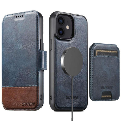 Suteni Q06S2 3-in-1 Detachable Vertical Flip Wallet MagSafe Splicing Leather Phone Case, For iPhone 14, For iPhone 14 Pro, For iPhone 14 Pro Max, For iPhone 13 Pro Max, For iPhone 13 Pro, For iPhone 13, For iPhone 12, For iPhone 12 Pro Max             ...
