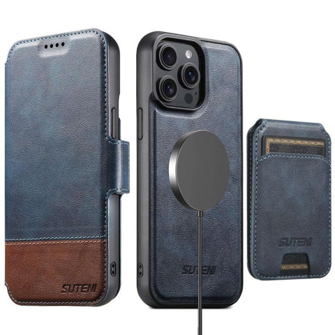 Suteni Q06S2 3-in-1 Detachable Vertical Flip Wallet MagSafe Splicing Leather Phone Case, For iPhone 14, For iPhone 14 Pro, For iPhone 14 Pro Max, For iPhone 13 Pro Max, For iPhone 13 Pro, For iPhone 13, For iPhone 12, For iPhone 12 Pro Max             ...