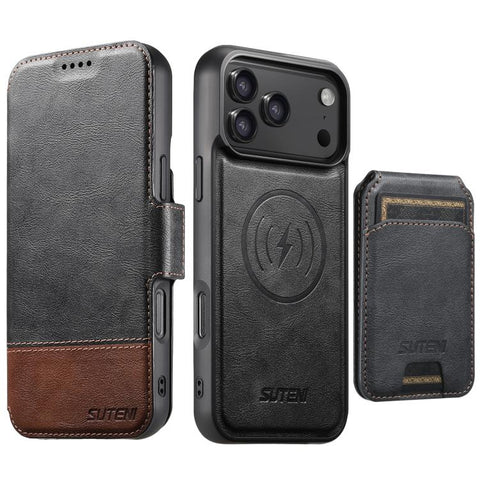 Suteni Q06S2 3-in-1 Detachable Vertical Flip Wallet MagSafe Splicing Leather Phone Case, For iPhone 18, For iPhone 18 Pro, For iPhone 18 Pro Max, For iPhone 17 Pro Max, For iPhone 17 Pro, For iPhone 17, For iPhone Air, For iPhone 16 Pro Max            ...