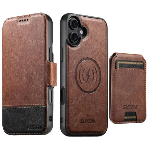 Suteni Q06S2 3-in-1 Detachable Vertical Flip Wallet MagSafe Splicing Leather Phone Case, For iPhone 18, For iPhone 18 Pro, For iPhone 18 Pro Max, For iPhone 17 Pro Max, For iPhone 17 Pro, For iPhone 17, For iPhone Air, For iPhone 16 Pro Max            ...