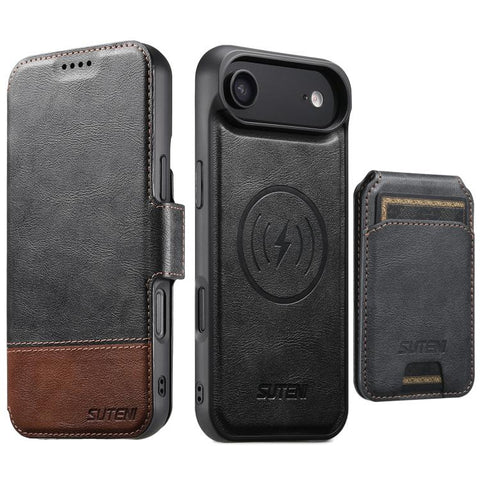 Suteni Q06S2 3-in-1 Detachable Vertical Flip Wallet MagSafe Splicing Leather Phone Case, For iPhone 18, For iPhone 18 Pro, For iPhone 18 Pro Max, For iPhone 17 Pro Max, For iPhone 17 Pro, For iPhone 17, For iPhone Air, For iPhone 16 Pro Max            ...