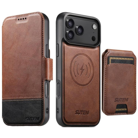 Suteni Q06S2 3-in-1 Detachable Vertical Flip Wallet MagSafe Splicing Leather Phone Case, For iPhone 18, For iPhone 18 Pro, For iPhone 18 Pro Max, For iPhone 17 Pro Max, For iPhone 17 Pro, For iPhone 17, For iPhone Air, For iPhone 16 Pro Max            ...