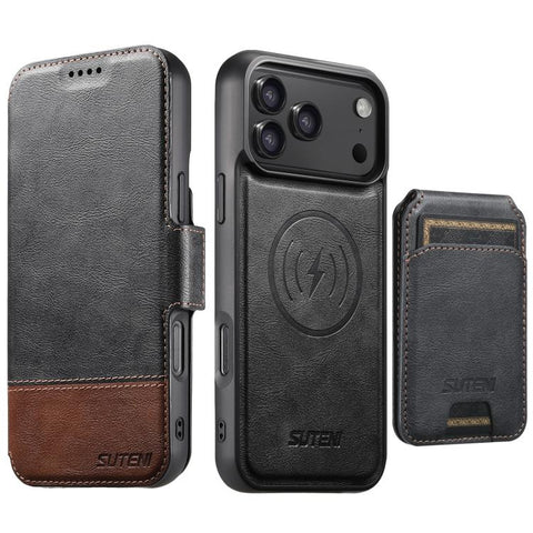 Suteni Q06S2 3-in-1 Detachable Vertical Flip Wallet MagSafe Splicing Leather Phone Case, For iPhone 18, For iPhone 18 Pro, For iPhone 18 Pro Max, For iPhone 17 Pro Max, For iPhone 17 Pro, For iPhone 17, For iPhone Air, For iPhone 16 Pro Max            ...