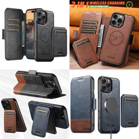 Suteni Q06S2 3-in-1 Detachable Vertical Flip Wallet MagSafe Splicing Leather Phone Case, For iPhone 18, For iPhone 18 Pro, For iPhone 18 Pro Max, For iPhone 17 Pro Max, For iPhone 17 Pro, For iPhone 17, For iPhone Air, For iPhone 16 Pro Max            ...