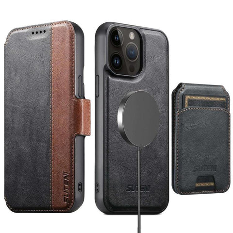 Suteni Q07S2 3-in-1 Detachable Vertical Flip Wallet MagSafe Splicing Leather Phone Case, For iPhone 14, For iPhone 14 Pro, For iPhone 14 Pro Max, For iPhone 13 Pro Max, For iPhone 13 Pro, For iPhone 13, For iPhone 12, For iPhone 12 Pro Max             ...