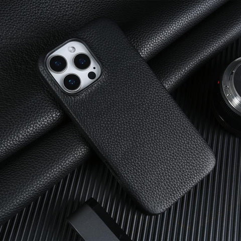 Litchi Texture Genuine Leather MagSafe Back Phone Case, For iPhone 16 Pro Max, For iPhone 16 Pro, For iPhone 15 Pro Max, For iPhone 15 Pro, For iPhone 14 Pro