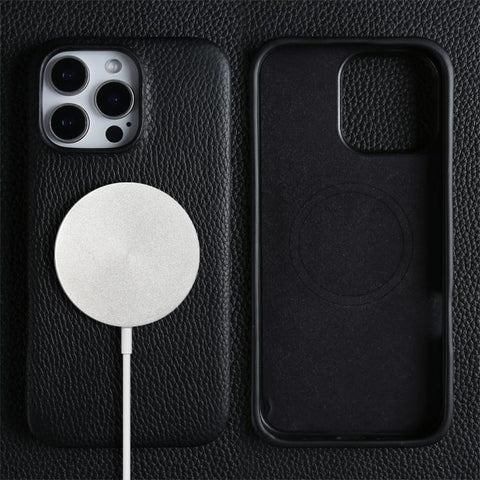 Litchi Texture Genuine Leather MagSafe Back Phone Case, For iPhone 16 Pro Max, For iPhone 16 Pro, For iPhone 15 Pro Max, For iPhone 15 Pro, For iPhone 14 Pro