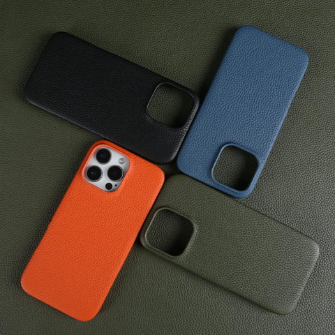 Litchi Texture Genuine Leather MagSafe Back Phone Case, For iPhone 16 Pro Max, For iPhone 16 Pro, For iPhone 15 Pro Max, For iPhone 15 Pro, For iPhone 14 Pro