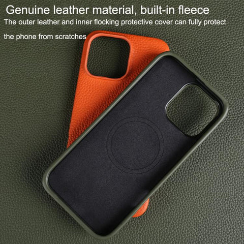 Litchi Texture Genuine Leather MagSafe Back Phone Case, For iPhone 14 Pro Max, For iPhone 13 Pro Max, For iPhone 13 Pro, For iPhone 12 Pro Max, For iPhone 12 Pro
