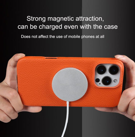 Litchi Texture Genuine Leather MagSafe Back Phone Case, For iPhone 14 Pro Max, For iPhone 13 Pro Max, For iPhone 13 Pro, For iPhone 12 Pro Max, For iPhone 12 Pro