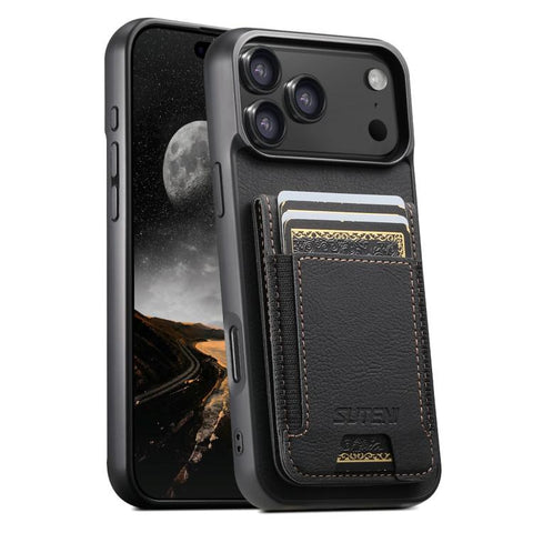 Suteni H03 Litchi Leather Card Bag Stand Back Phone Case, For iPhone 18, For iPhone 18 Pro, For iPhone 18 Pro Max, For iPhone 17 Pro Max, For iPhone 17 Pro, For iPhone 17, For iPhone Air