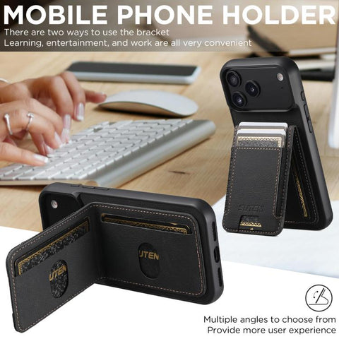 Suteni H03 Litchi Leather Card Bag Stand Back Phone Case, For iPhone 18, For iPhone 18 Pro, For iPhone 18 Pro Max, For iPhone 17 Pro Max, For iPhone 17 Pro, For iPhone 17, For iPhone Air