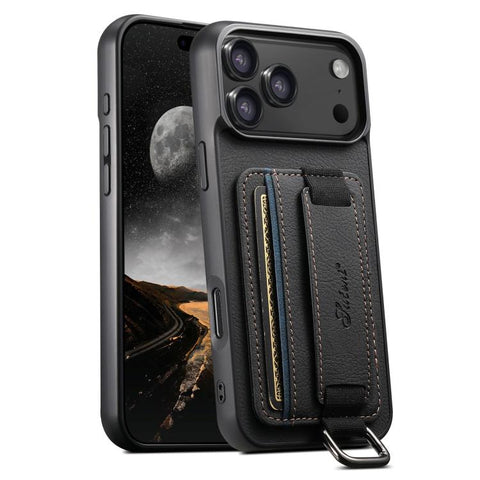 Suteni H13 Litchi Leather Wrist Strap Wallet Back Phone Case, For iPhone 18, For iPhone 18 Pro, For iPhone 18 Pro Max, For iPhone 17 Pro Max, For iPhone 17 Pro, For iPhone 17, For iPhone Air
